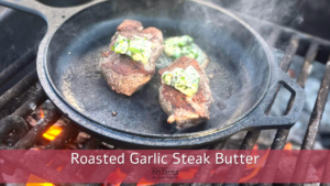 Filet mignon with compound butter in a cast iron